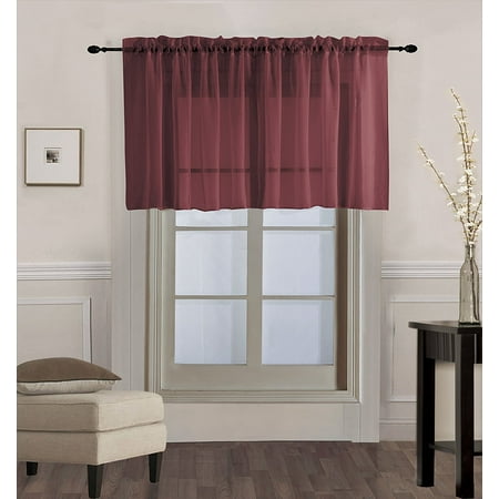 18 Inch Valance - (V16) BURGUNDY 1PC Elegant Straight Sheer Rod Pocket Swag Waterfall Valance, 55