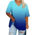 thumbnail image 2 of Tdoqot Womens Graphic Plus Size Shirts- Casual Trendy Short Sleeve Gradient Summer Tops Blouse Blue Size 3XL, 2 of 5