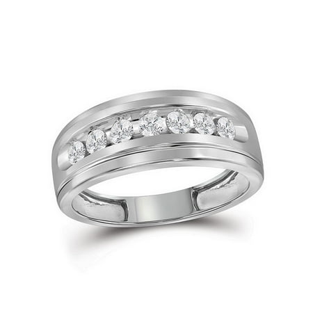 White Gold Mens Wedding Band - 10kt White Gold Mens Round Diamond Wedding Band Ring 1/2 Cttw