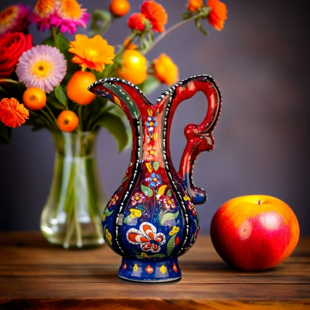 Turkish Ceramic Snapdragon Vase - Handmade 25 cm Traditional Style Decorative Pitcher - Multicolor Glazed Home Accent or Unique Gift Idea