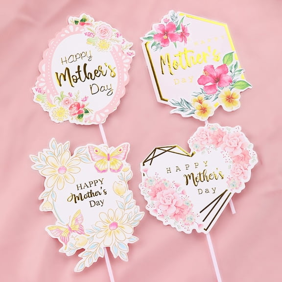 Noothes Mother's Day Cake Topper Flower Heart Paper Cake Picks Happy Mothers Day Floral Bouquet Topper For Birthday Cake Mothers Day Cake Decoration