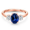 thumbnail image 3 of Gem Stone King 2.14 Ct Blue Created Sapphire G/H Lab Grown Diamond 18K Rose Gold Plated Silver Ring, 3 of 6