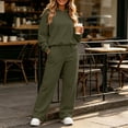 thumbnail image 2 of Inleife Women Solid 2 Piece Tracksuit, Long Sleeve Hooded Sweatshirt & High Waist Wide Leg Pants With Pockets, Casual Loungewear Outfit Set, 2 of 5