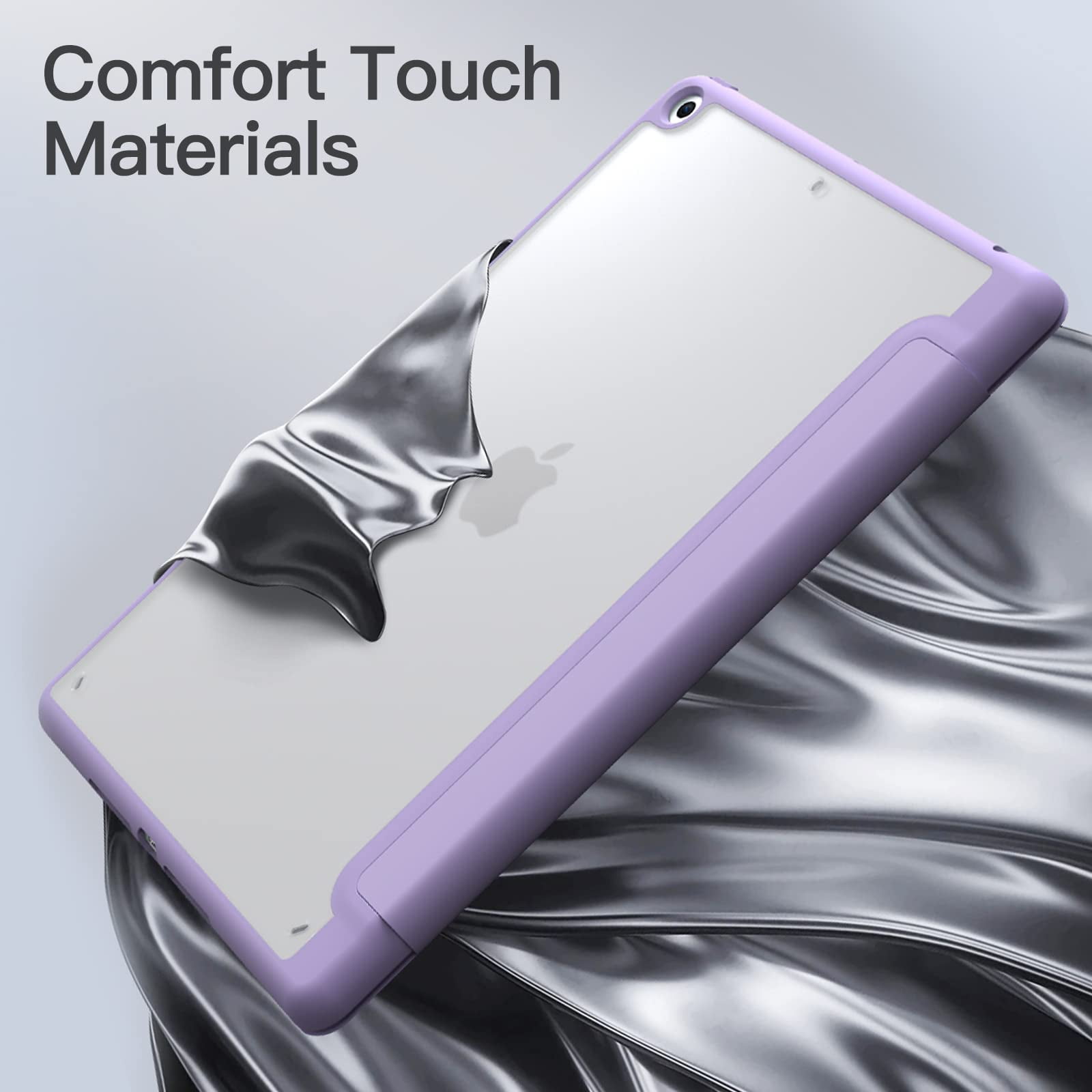 JETech Matte Case for iPad 9/8/7 (10.2-Inch, 2021/2020/2019 Model, 9th/8th/7th Generation) with Pencil Holder, Frosted Translucent Back Slim Stand Protective Tablet Cover (Light Purple)