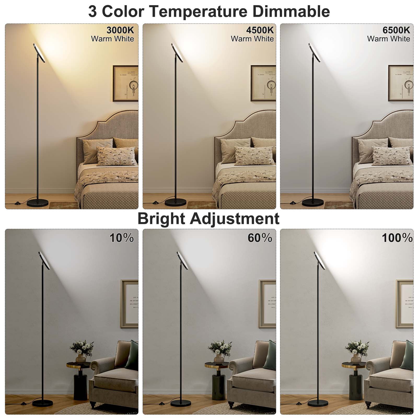 SUNMORY 69" Modern Remote Control Black Torchiere Floor Lamp, Led Super Bright Standing Lamp, Tall lamp for Living Room Bed Room