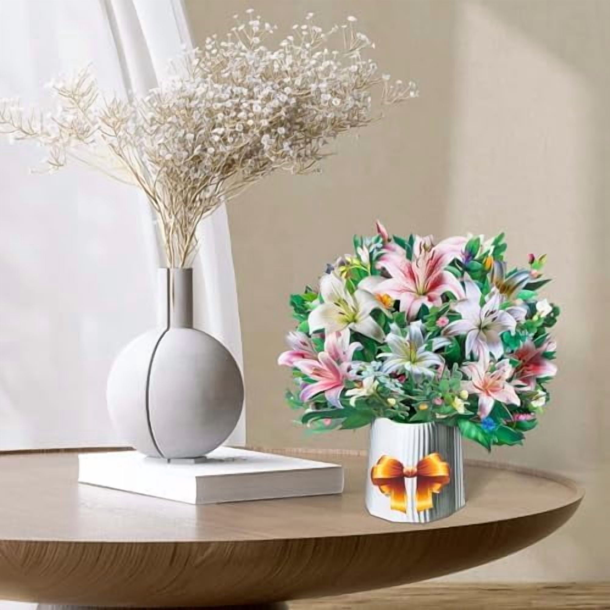 4Pack Paper Flower Cards, Pop Up Flower Bouquet Card Popup Greeting Cards for Mother's Day, Congratulations, Graduation, Anniversary, Birthday, Get Well, Home Decor, Ceramic Flower Vase Style