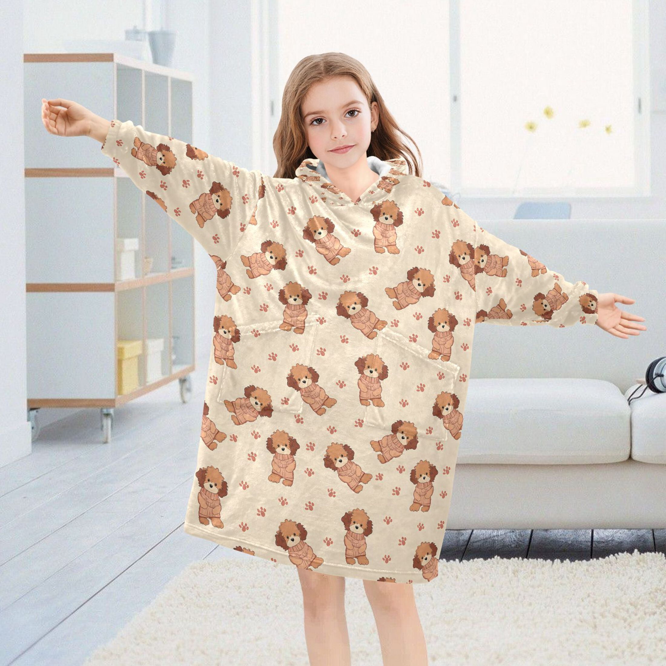 joogoo Blanket Hoodie for Cute Dogs Footprints Cartoon Oversize Sweatshirt 3-14 YR L