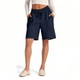 thumbnail image 5 of Shorts for Women Lightweight Breathable Comtable Loose Cotton Casual Pants Drawstring Sports Pants Women Shorts Navy M, 5 of 8