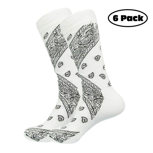 Daydana Dernière Tendance Chaussettes Bandana en Coton Paisley Taille Unique pour Hommes - 6 Paires (Blanc)