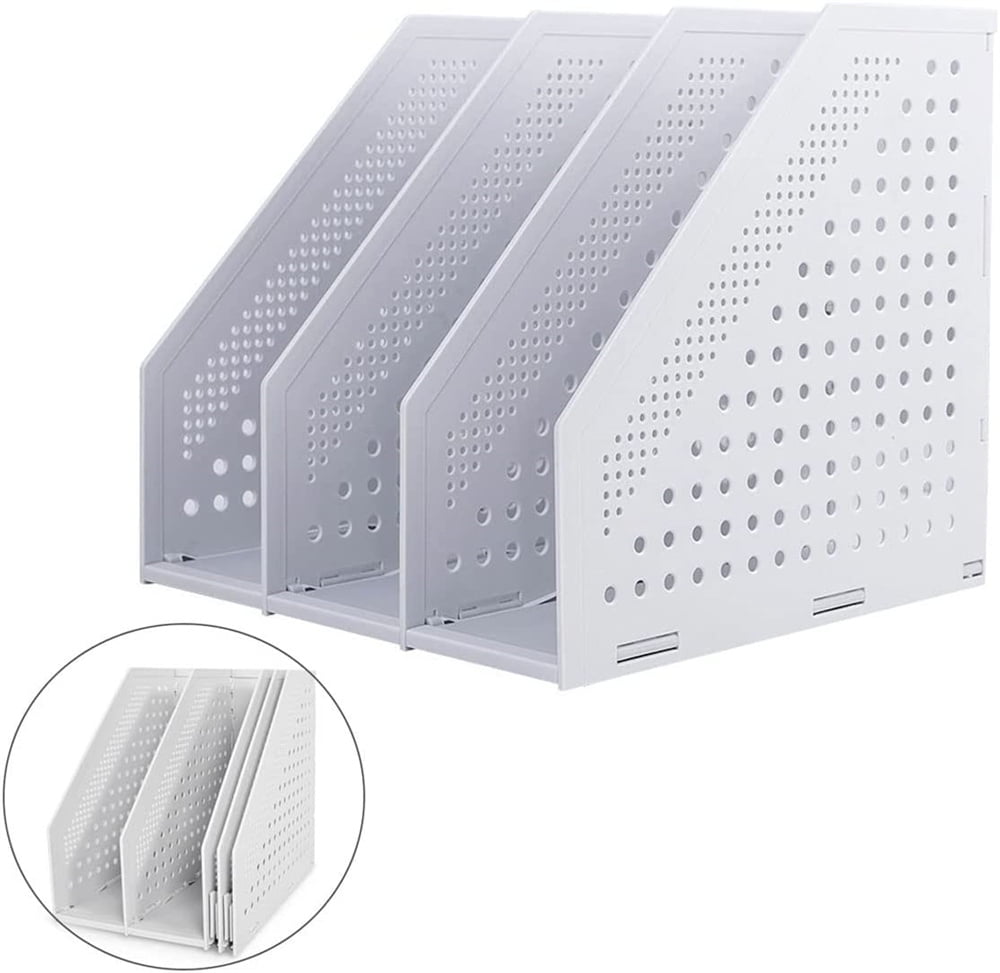 NOGIS Collapsible Magazine Holder Plastic Desktop 3 Compartment File