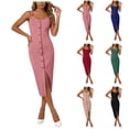 thumbnail image 2 of Womens Summer Casual Sleeveless Button Down Spaghetti Strap Square Neck Knit Dress Slim Fit, 2 of 8