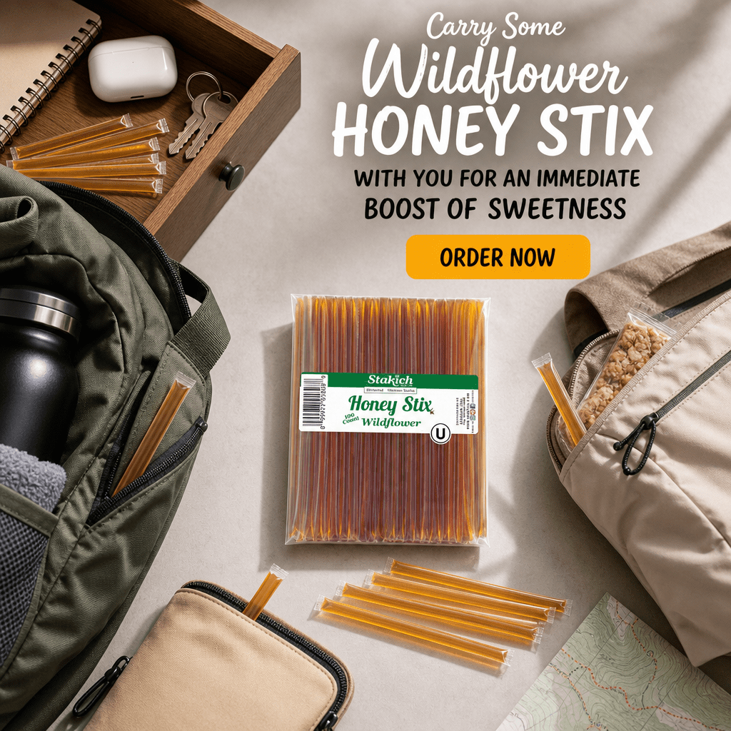 Stakich Wildflower Grade A Honey Stix - 5 Packs of 100