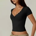 thumbnail image 3 of Pretty Comy Women's Sexy V-neck Slim-fit Short T-shirt Short Sleeve Top, 3 of 6