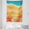 thumbnail image 1 of Seashells Tapestry, Seashells on the Beach Style Coastal Fun Relaxation Waves Shoreline, Wall Hanging for Bedroom Living Room Dorm Decor, 60W X 80L Inches, Sand Brown Orange Teal, by Ambesonne, 1 of 2