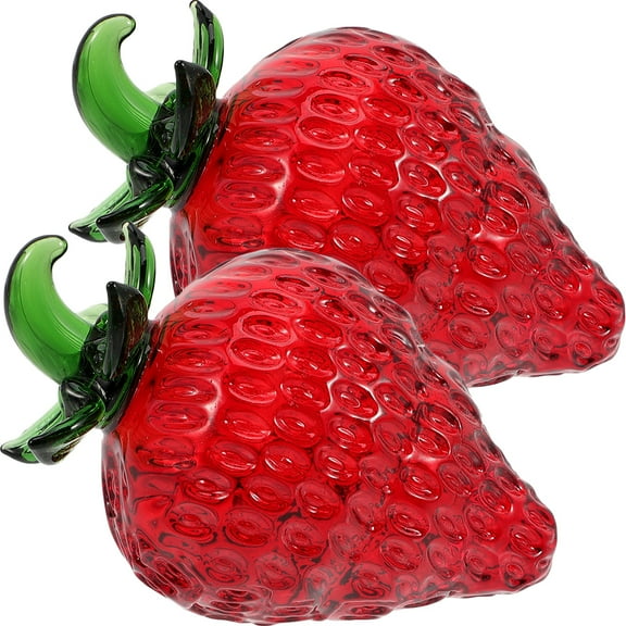 2pcs Crystal Strawberry Figurines Decorative Artificial Fruit Ornaments for Home Tabletop Display