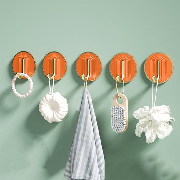 Adhesive Wall Mounted Hooks Set | No Drilling Installation | Multi-Color Plastic Space Aluminum | Heavy Duty | Bathroom Closet Organizer | 15kg Capacity | 5-Pack | 2x2x1.2in Versatile Racks