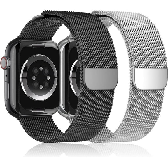 KOMI 2Pack Milanese Loop for Apple Watch Band 40mm 41mm 38mm 44mm 45mm 49mm 42mm iwatch band Women Men,Stainless Steel Mesh Magnetic Strap for Apple watch Ultra/2 Series 9 8 7 6 5 4,SE 2nd Generation