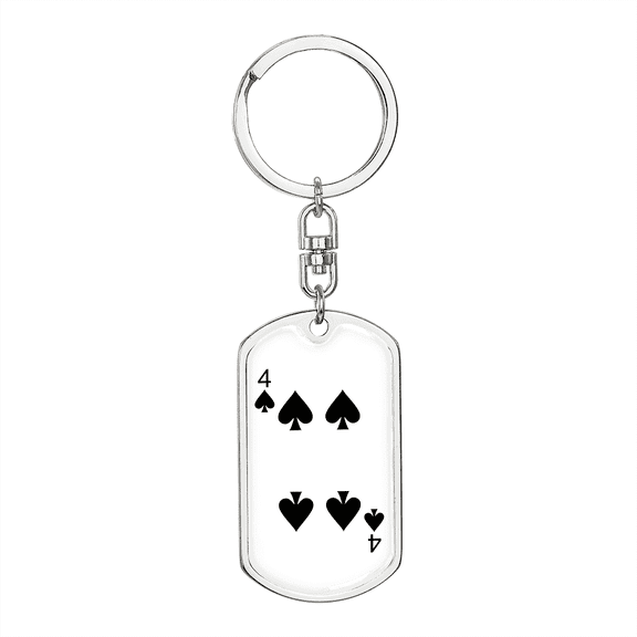 4 of Spades Gambler Stainless Steel or 18k Gold Premium Swivel Dog Tag Keychain