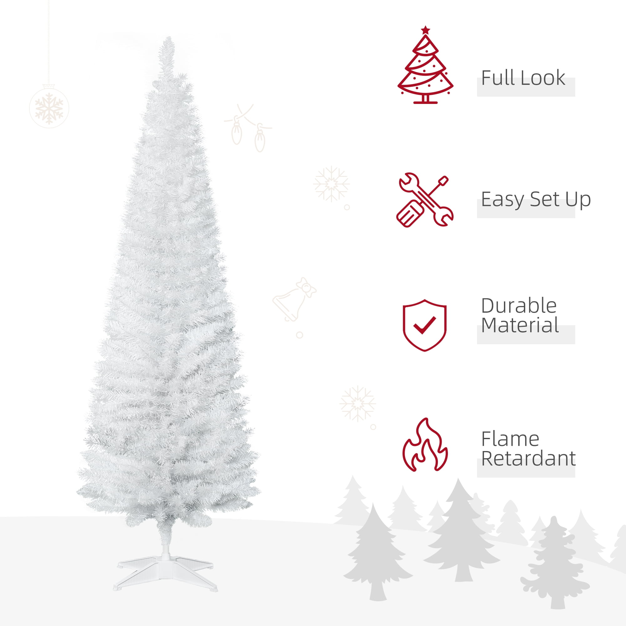 6ft Unlit Pencil Christmas Tree 390 Tips Flame Retardant Easy Assembly Small Space Holiday Decor