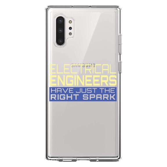 DistinctInk Clear Shockproof Hybrid Case for Galaxy Note 10 PLUS (6.8" Screen) - TPU Bumper Acrylic Back Tempered Glass Screen Protector - Electrical Engineers Have the Right Spark