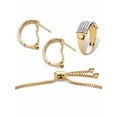 thumbnail image 2 of PalmBeach Jewelry Diamond Accent Two-Tone Gold-Plated 3-Piece Pave-Style Ring, Demi-Hoop Earring and Adjustable Bolo Bracelet Set 9", 2 of 7