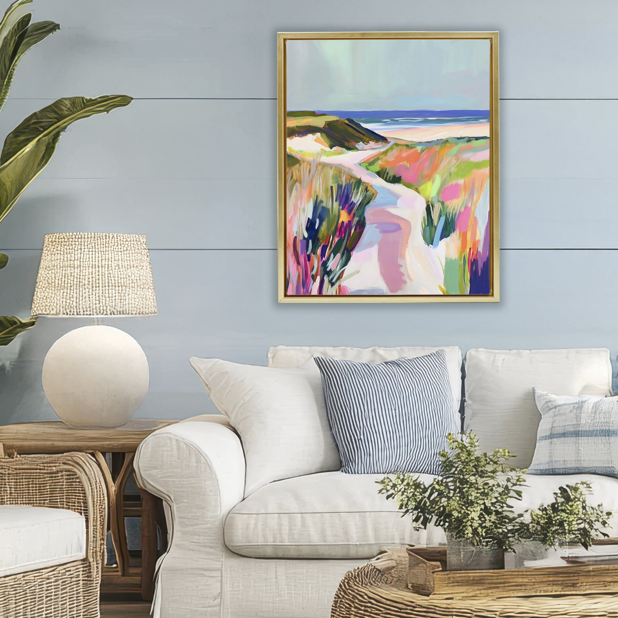 Stupell Industries Pathway Through Pastel Sand Dunes Gold Framed Floater Canvas Wall Art, design by The Prints Vibe