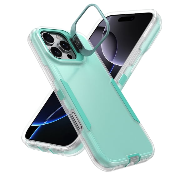 Dteck Case for iPhone 14 Pro Max, Shockproof TPU PC Case Built in Stash Stand Back Cover for iPhone 14 Pro Max,Cyan