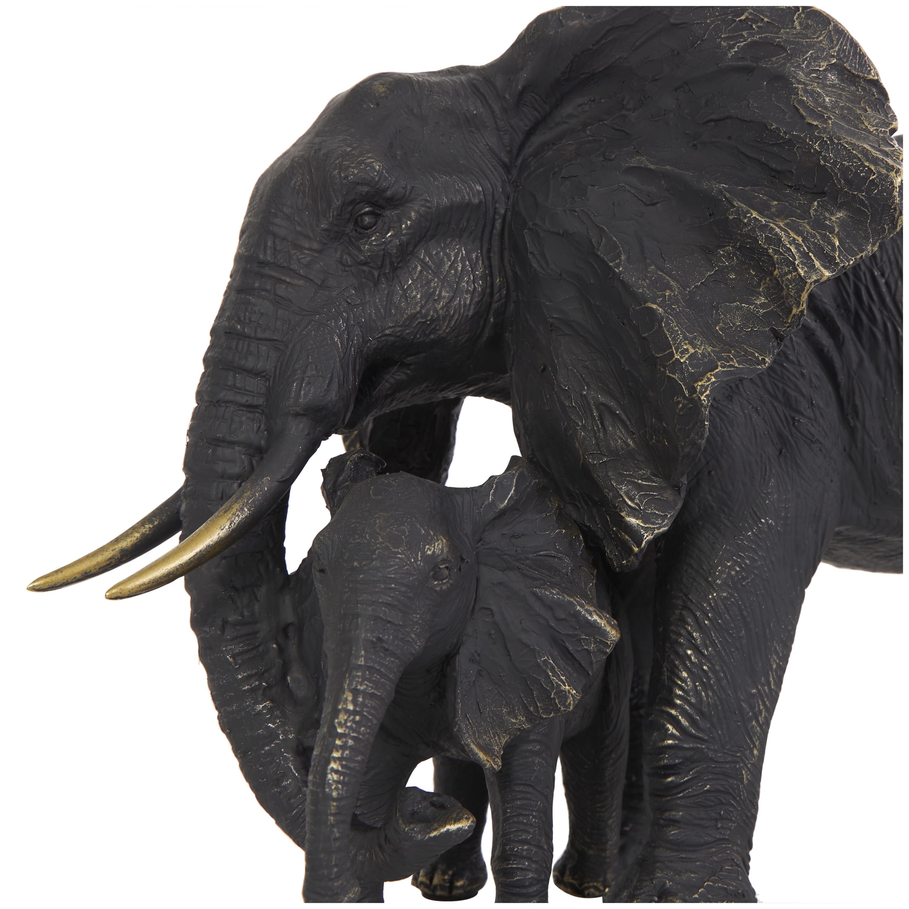 14" x 9" Bronze Polystone Family Elephant Sculpture with Gold Foil Accents, by DecMode