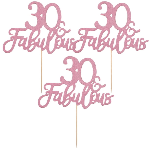 3 adornos para tartas de cumpleaños con purpurina de oro rosa, decoración para tartas de feliz cumpleaños número 30, suministros para fiestas de cumpleaños número 30, decoraciones para tartas.