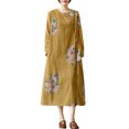 thumbnail image 1 of Vestido vintage de manga larga para mujer con bolsillos Vestido informal suelto con estampado f CACAGOO Vestido, 1 of 7
