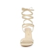 thumbnail image 6 of BLISSFUL STEP Women's Open Toe Lace up Block High Heels Sandals Beige 8.5, 6 of 8