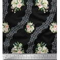 thumbnail image 1 of Soimoi Black Heavy Satin Fabric Camellias & Ranunculus Floral Printed Fabric 1 Yard 54 Inch Wide, 1 of 3