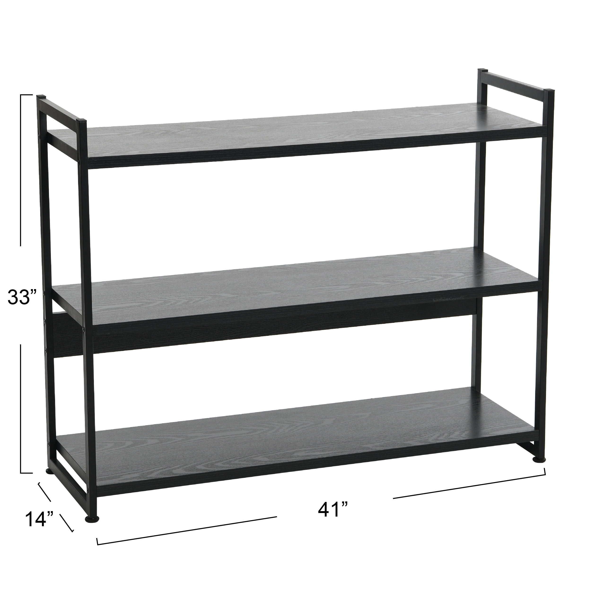 Household Essentials 3 Tier Black Oak Bookshelf, Black Oak Wood and Black Metal, Chic and Industrial Bookshelf