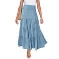 thumbnail image 2 of HGIEYS Womens White Maxi Skirt Summer Boho Long Pleated A-Line Flowy Elastic High Waist Beach Tiered Skirt, 2 of 9