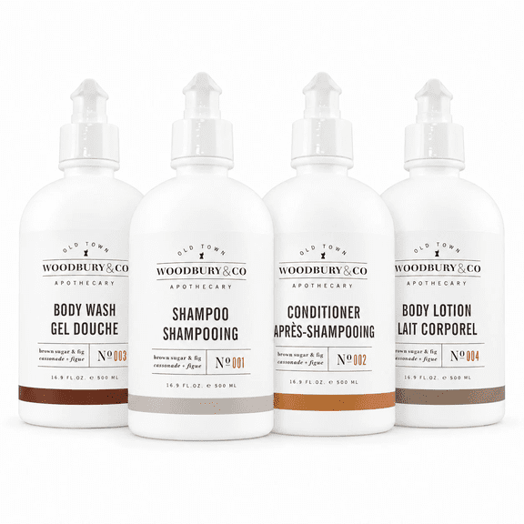 Woodbury & Co. Brown Sugar & Fig Shampoo, Conditioner, Body Wash & Body Lotion, 4-Piece Set, 16.9 fl oz Each