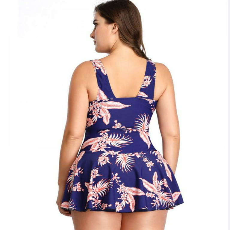 Flared Skirt Swimdress: Plus Size Tummy Control Swimwear for Women
