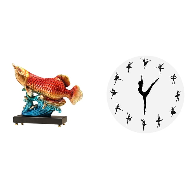 Adorno de mesa de resina con forma de bailarina de arowana, escultura de prosperidad, reloj silencioso de bailarina de ballet, figura decorativa para