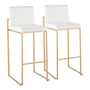 Fuji Contemporary High Back Barstool In Gold Steel And White Velvet - Set Of 2