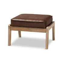 Baxton Studio Sigrid Dark Brown Faux Leather Upholstered Oak Wood Ottoman