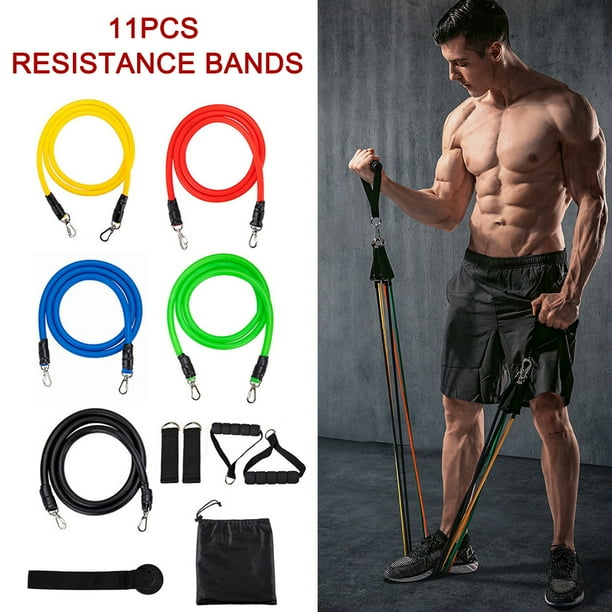 Lot De 5 Bandes De Résistance Fitness – Niveaux De 4,5 à 22,5 Kg – Avec Poignées, Sangles Cheville, Ancrage Porte Et Sac – Pour Musculation Maison