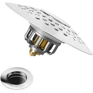 Romanda Universal Sink Strainer for 1.6 inch-2.0 inch, 2 in 1 Shower Drain Hair Catcher & Bathtub Drain Cover, Brass Tub Stopper with Dual Filtration