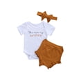 thumbnail image 2 of Qiylii Baby Girl Clothes Set Letter Bodysuit+Stretch Shorts Bow Hairband, 2 of 8