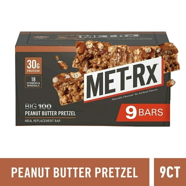 MET-Rx Big 100 Protein Bar, Peanut Butter Pretzel, 30g Protein, 9 Ct