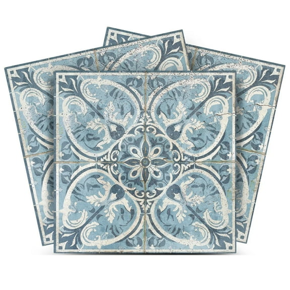 Mi Alma Rustic Floral Blue Tile Stickers - Removable Vinyl 4x4, 24 pcs