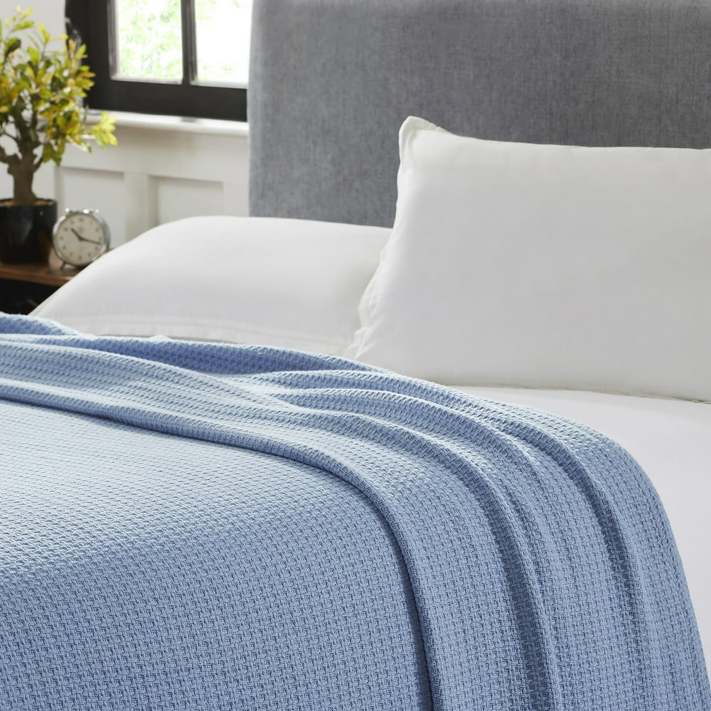 100 Cotton Waffle Weave Thermal Blanket Blue