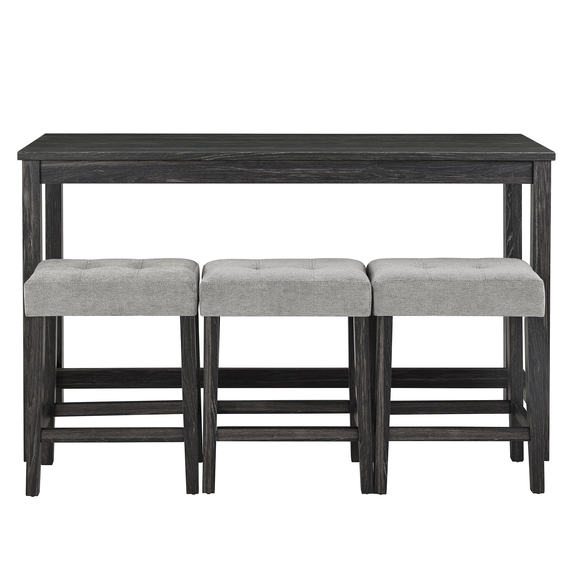 Leumius 4 Piece Bar Table Set with Power Outlet,Rustic Industrial Style Breakfast Table with 3 Padded Stools,Dining Bar Table and Chairs Set for Living Room, Dining Room, Game Room,Black