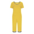 thumbnail image 5 of Plus Size Women's Two Piece Pajama Sets, Lightweight Breathable Relaxed Cut, V-Neck Short Sleeve Top Matches Capri Length Pants, Comfortable Pajama Party Lounge | TruHer,Yellow 4XL, 5 of 8