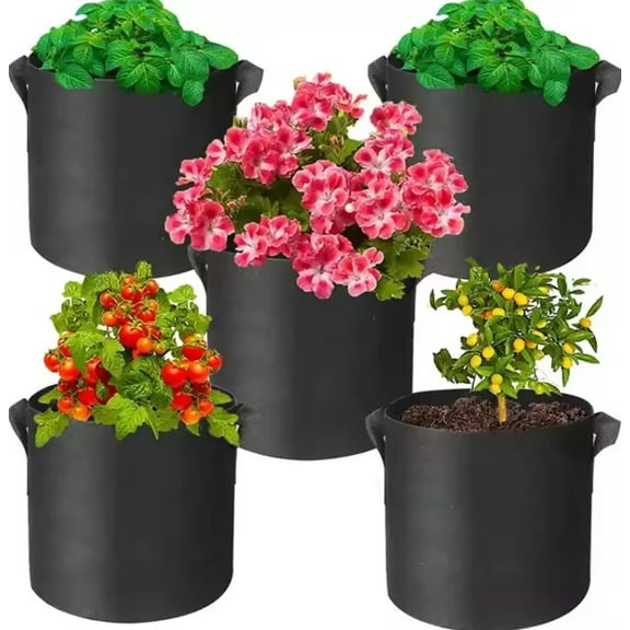 6-Pack 5-Gallon Fabric Grow Bags with Handles – Heavy-Duty Aeration Pots for Vegetables, Flowers & Herbs TIKA