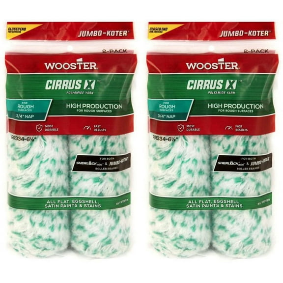 Wooster 6.5" Jumbo-Koter Cirrus X 3/4" Nap Closed-End 2 Sets Of 2-Pack Roller Cover # RR334-6.5-2PK