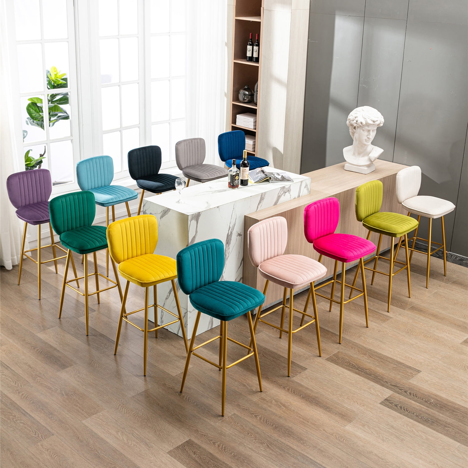 Kepooman Modern Design Bar Stools Set of 1 with Back for Bar Counter, Blue - Green Kepooman Modern Design Bar Stools Set of 1 with Back for Bar Counter, Blue - Green